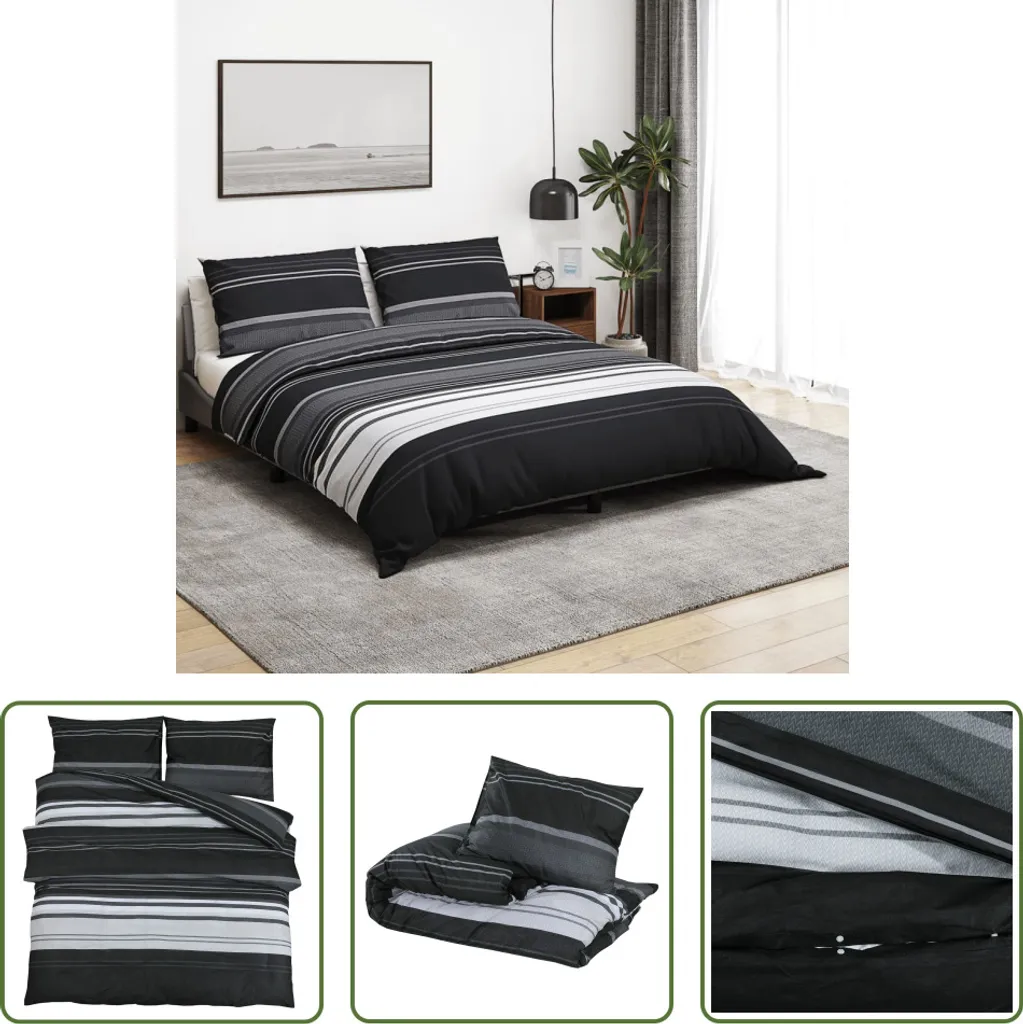 The Living Store Set di biancheria da letto bianco e nero 260x240 cm in cotone