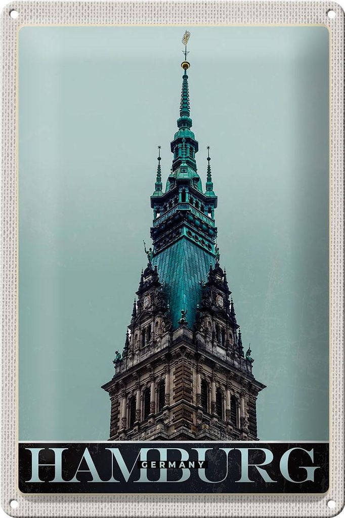 Blechschild Reise 20x30cm Hamburg Deutschland Kirche Architektur
