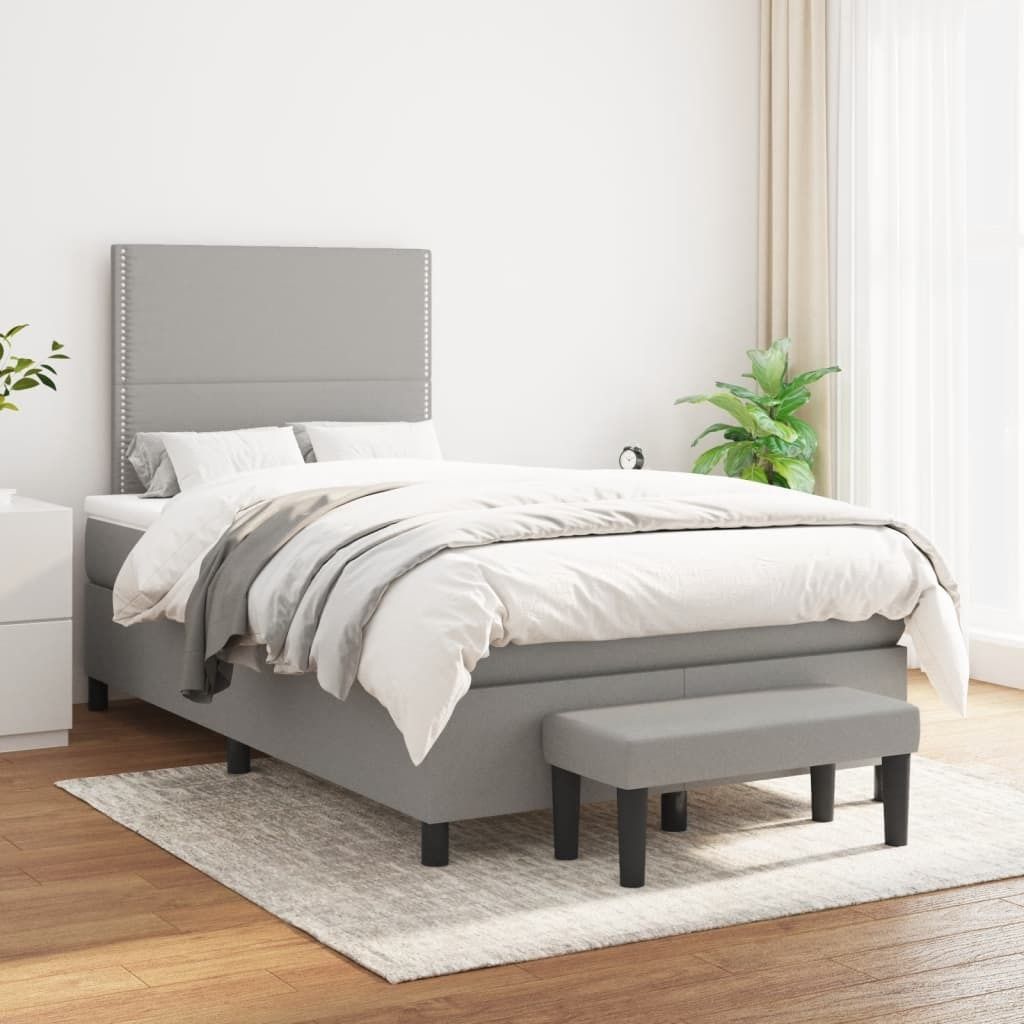 The Living Store Boxspringbett mit Matratze Hellgrau 120x200 cm Stoff