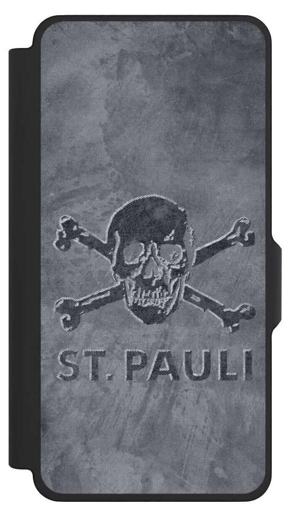 NIVOCASE Klapphülle für Samsung Galaxy S26+ Handyhülle aus Kunst Leder NIVOflip schwarz Beton FC St. Pauli Logo
