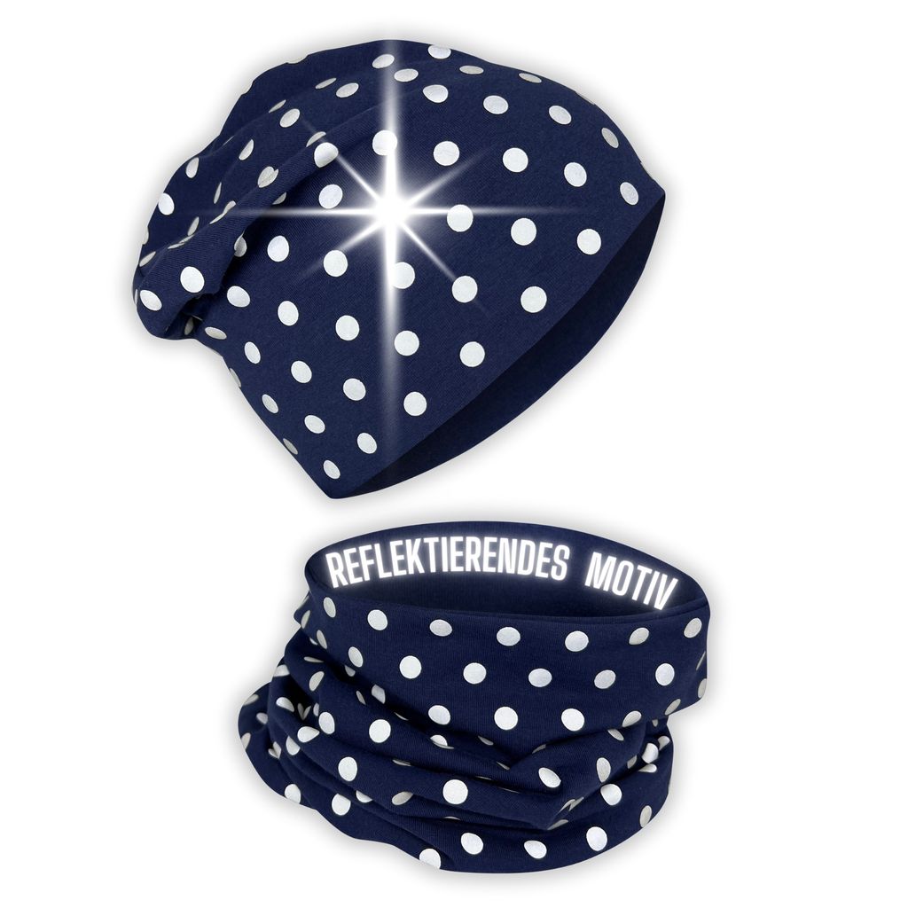 360° Reflektor Kinder Mütze & Loop Schal Set - reflektierende Punkte - 2-8 Jahre - 95% Baumwolle - weiches & pflegeleichtes Stretch-Material - M...