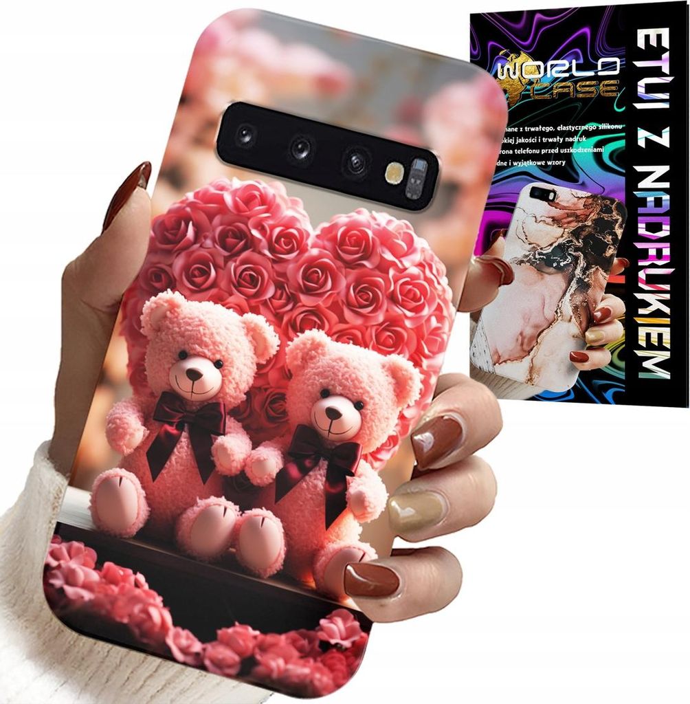 Gehäuse Für Samsung Galaxy S10 - Rosa Teddybär Familie Herz + Folie