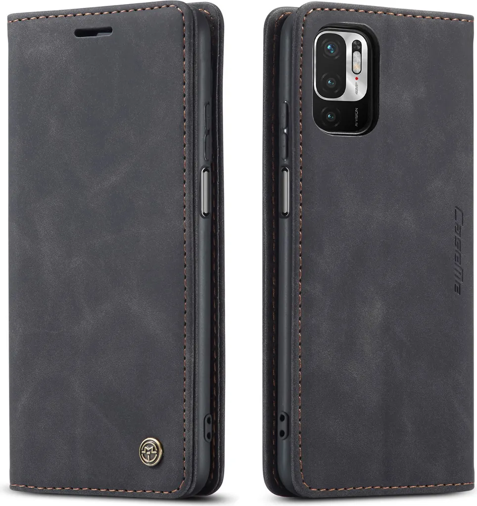 Custodia Elegante Xiaomi Poco M3 Pro 5G - Finto Cuoio Nero Stand