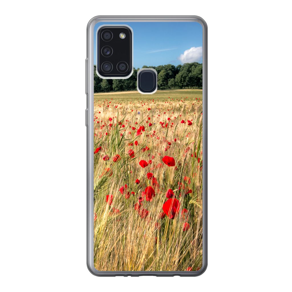MuchoWow Handyhülle Schutzhülle Hülle für Samsung Galaxy A21s Wilde Mohnblumen auf einem großen Feld Silikon Softcase Handy Hülle - Hartschale