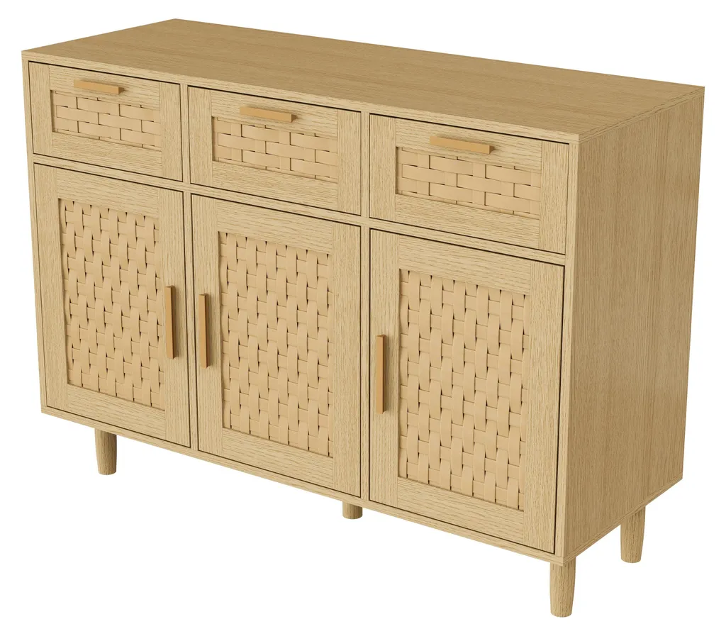 Enfilade Buffet Ivoire 3 Portes et 3 Tiroirs - Meuble de Rangement Chic