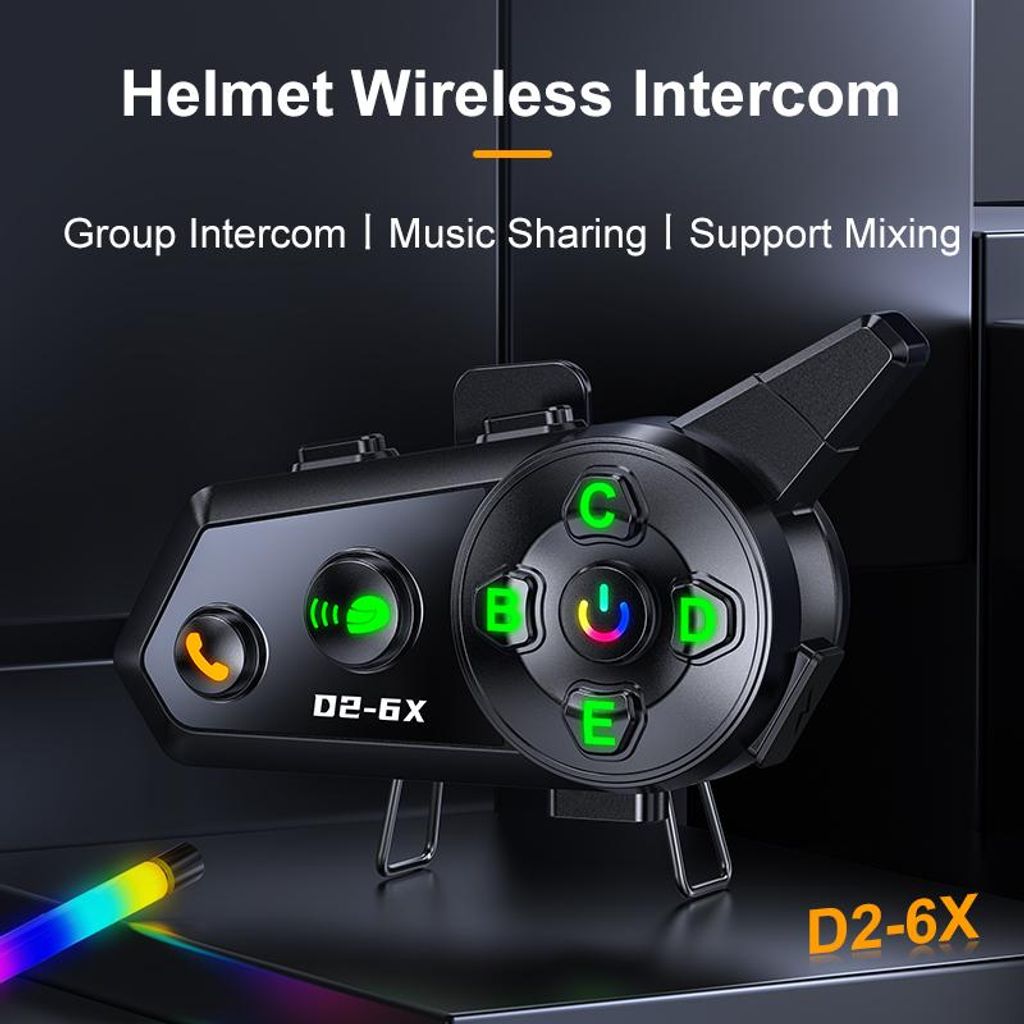 Motorradhelm-Bluetooth-Headset für 6 Personen, Wechsel-Gegensprechanlage, Reichweite 1000 Meter, kabellose Gegensprechanlage, festes Mikrofon