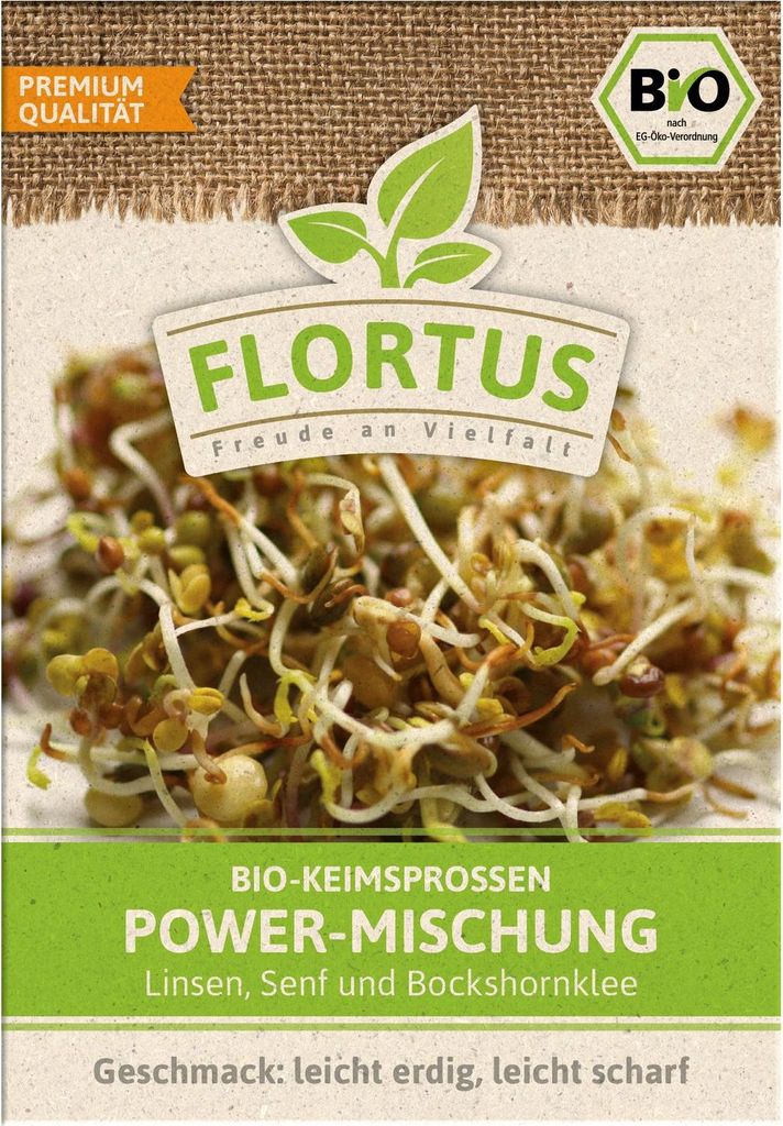 Keimsprossen Power-Mischung (Linsen, Senf und Bockshornklee) | Keimsprossen von FLORTUS, Menge:75 g