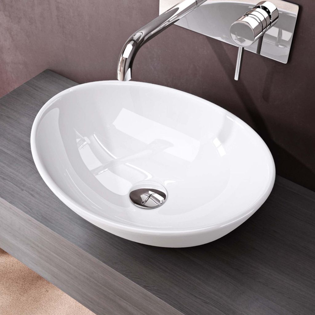 doporro Lavabo da Appoggio Ovale in Vetroceramica Bianco Immagine del prodotto 