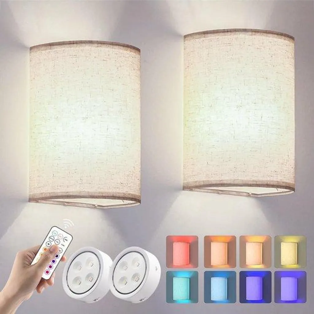 Applique murale LED rechargeable USB RGB en tissu beige avec télécommande
