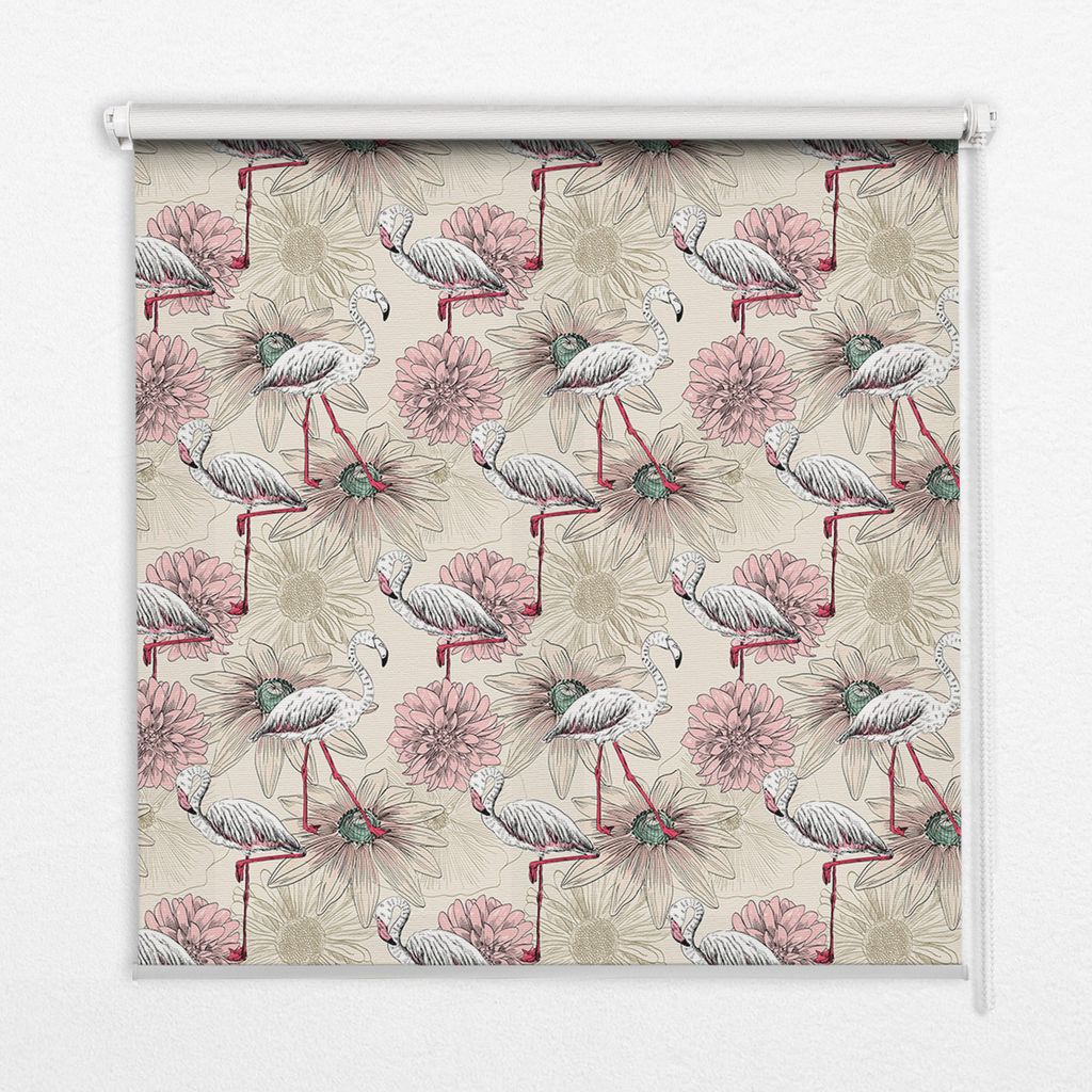 Seitenzug-Rollo Fensterrollo Jalousie - Lichtdurchlässig Springrollos - 80x140 cm - Weiße Flamingos
