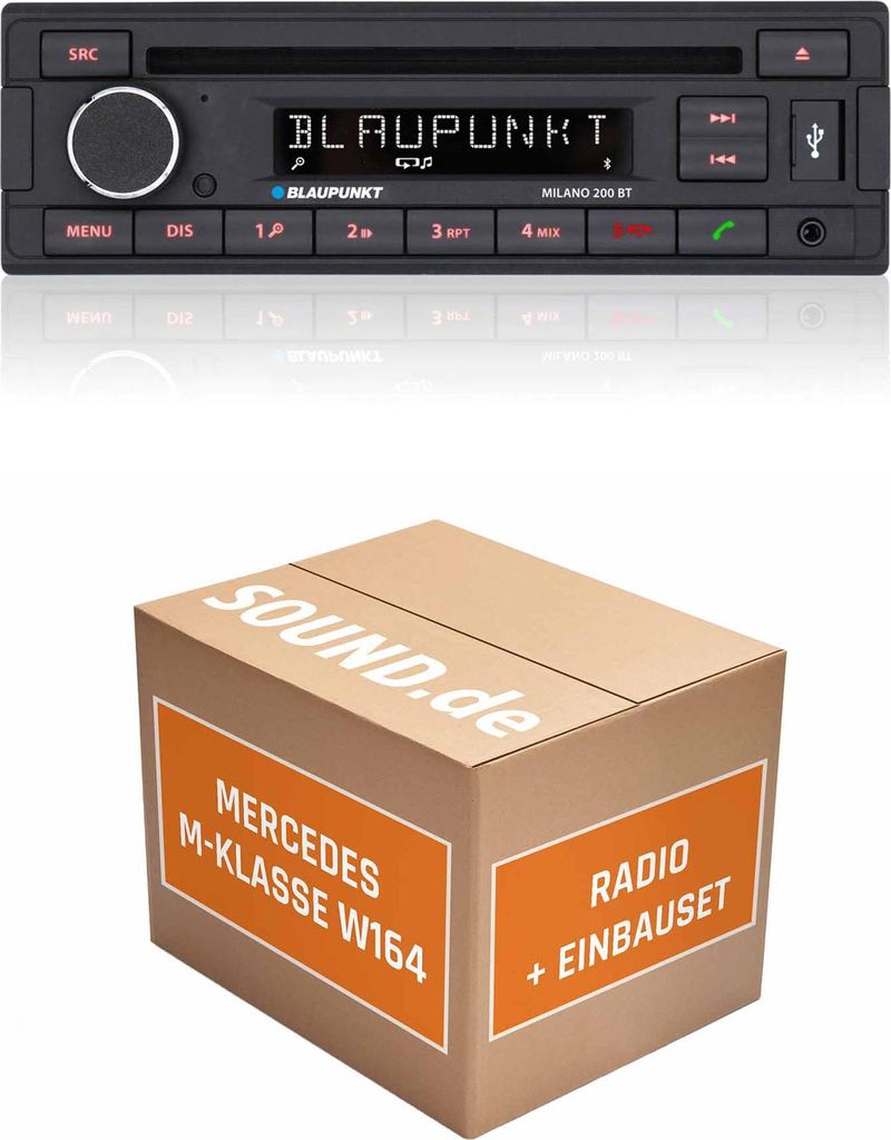 Autoradio Einbaupaket Blaupunkt Milano 200 BT passend für Mercedes M-Klasse W164 + Harman Kardon Schwarz | Bluetooth USB