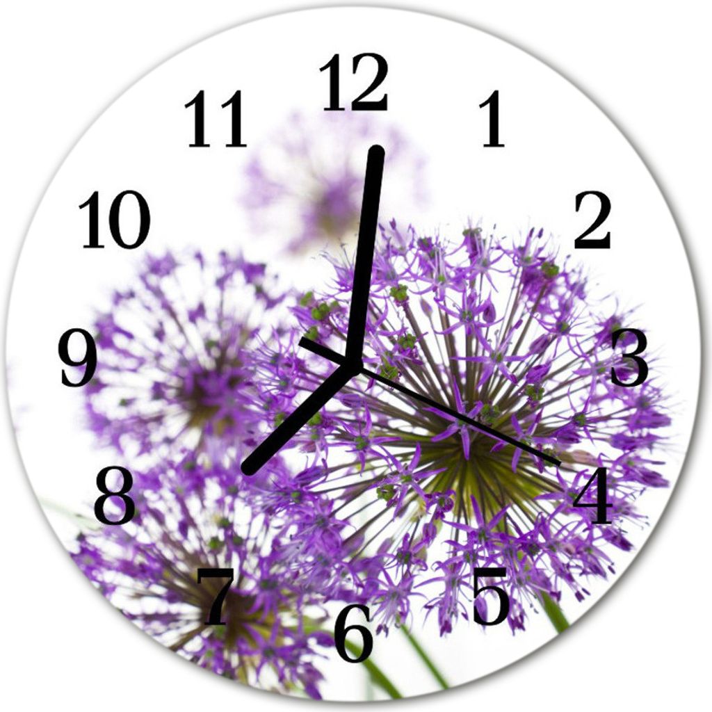 Glasuhr Wanduhr Küchenuhr Echt-Glas 30fi cm Blume violett