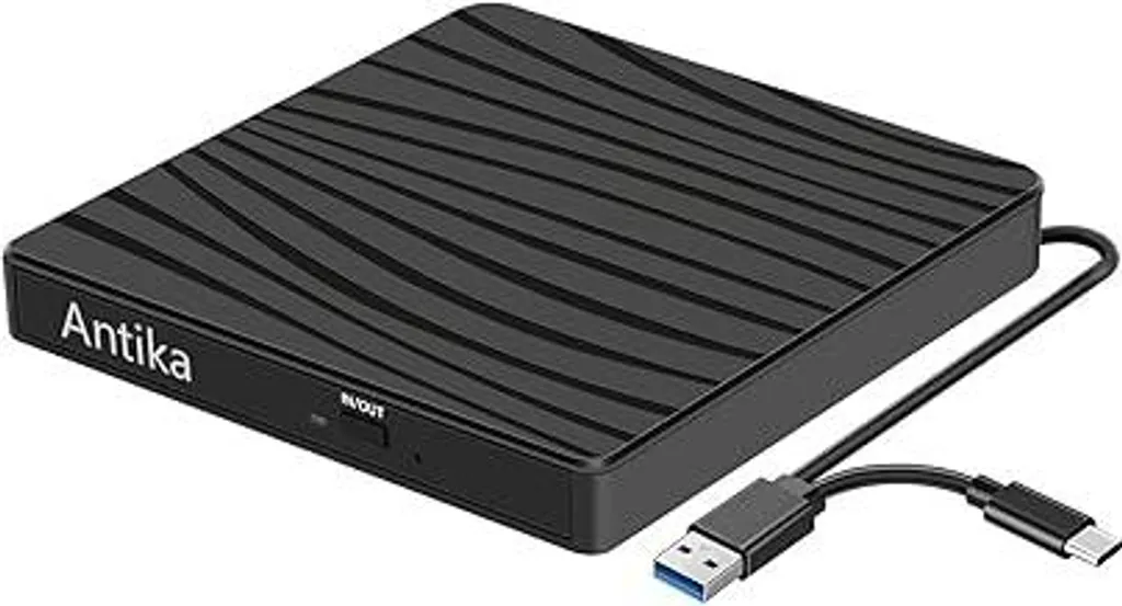Antika Unità DVD esterna USB 3.0 Type-C Portatile Masterizzatore CD DVD Unità ottica Unità DVD Unità DVD/CD +/-RW Unità CD esterna per laptop Desktop con Win11/Win10/Win8/Apple MacPro/MacBook/OS