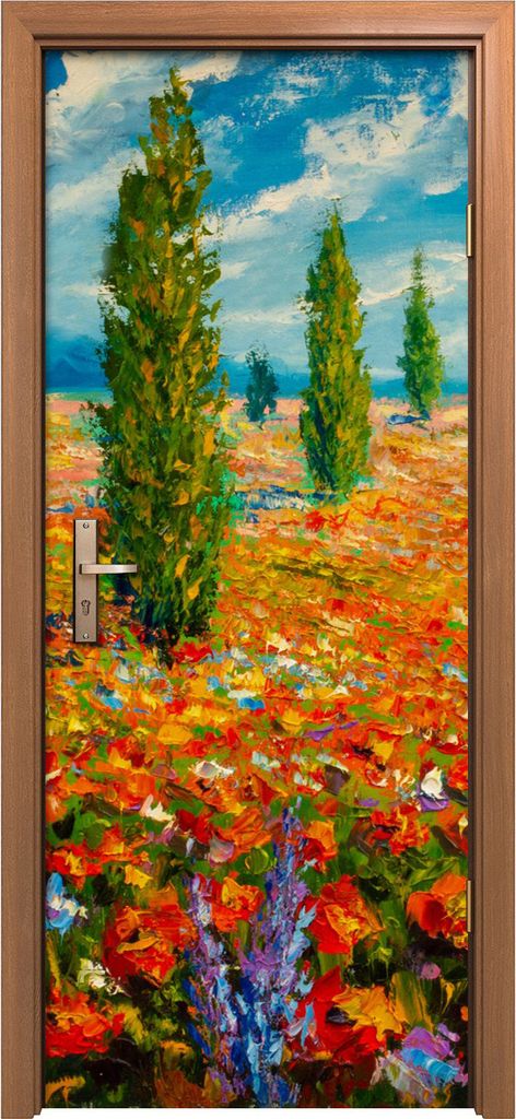 Türposter 80x200 cm Türaufkleber Türtapete Türfolie Klebefolie Blumen wiese Malerei