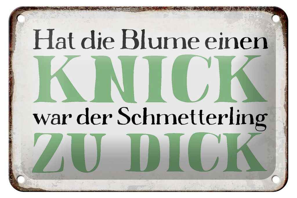Blechschild Spruch 18x12cm Blume Knick Schmetterling dick