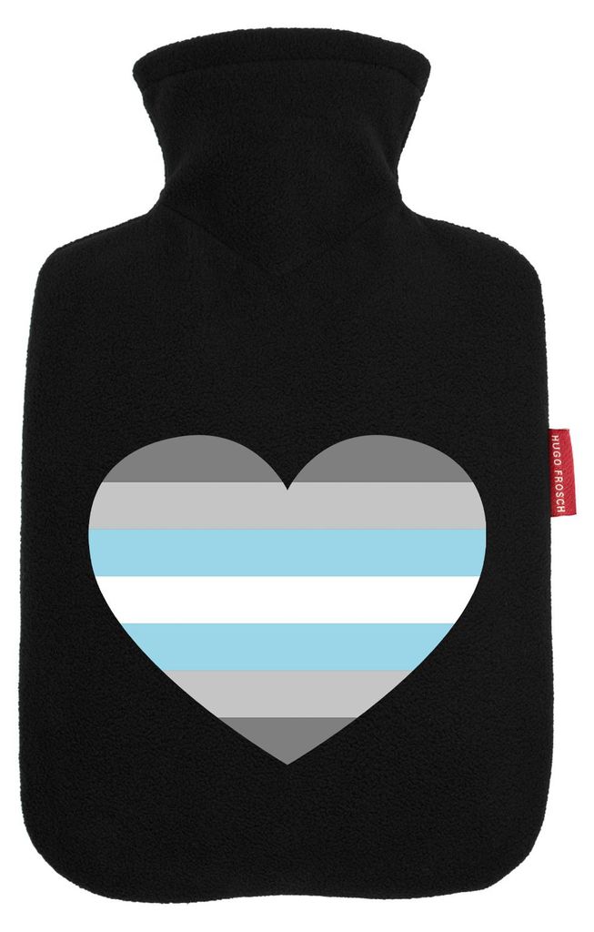 Huuraa Wärmflasche Demiboy Pride Flagge LGBTQ Herz 1,8 Liter Black Classic Veloursbezug Bettflasche Geschenkidee