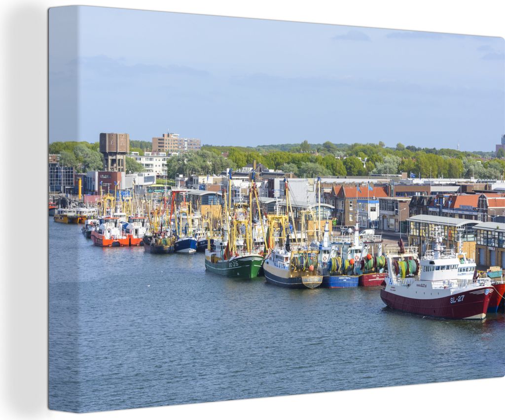 OneMillionCanvasses - Leinwandbilder - 140x90 cm, Fischerboote im Hafen von IJmuiden, Wandbilder Kunstdruck Wanddekoration - Foto auf Leinwand - ...