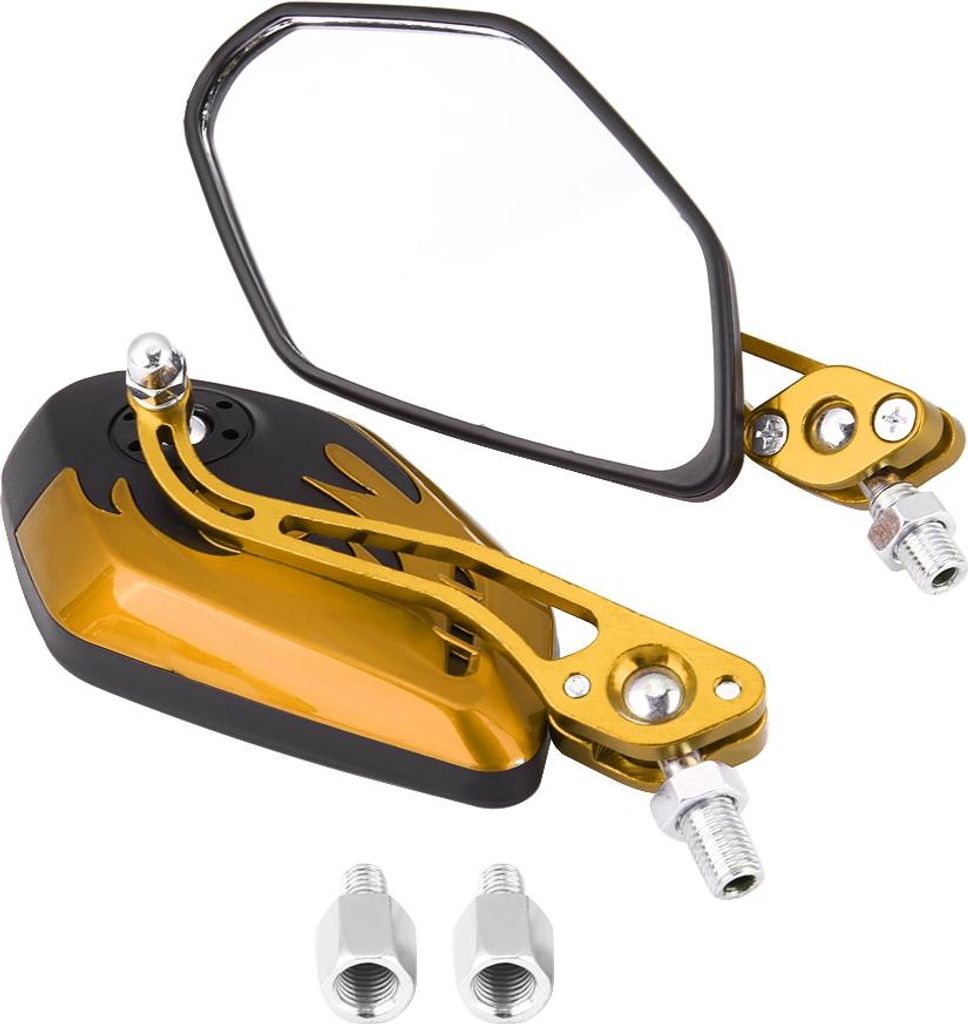 1 Paar 8 mm 10 mm universeller Motorrad -Roller Aluminium Flame Muster Rückspiegel Gelbgelb