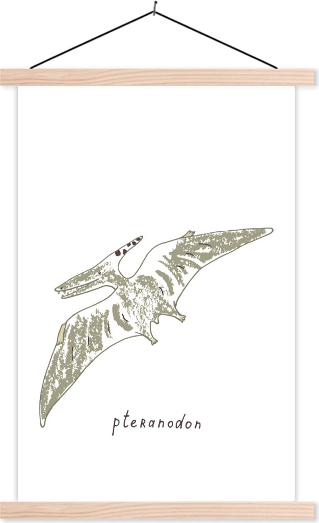 MuchoWow Textilposter Kinderzimmer - Pteranodon - Grün - Jungen - Mädchen - Kinder 40x60 cm mit holzfarbenen Rahmen - Poster