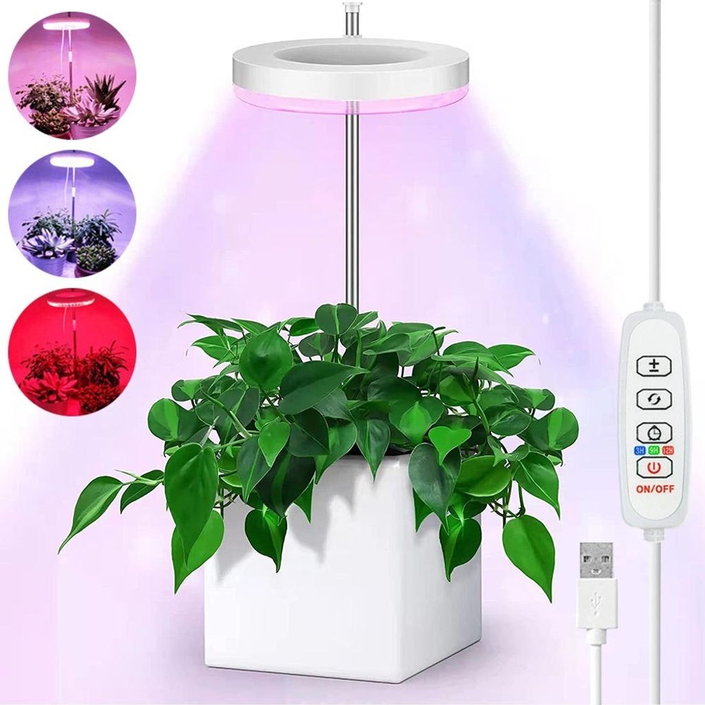 LED Pflanzenlampe Vollspektrum Dimmbar Höhenverstellbar bis 60cm,Led Grow Lampe 3Modi Timer,Wachstumslampe für Zimmerpflanzen Gewächshaus(1 Ring)