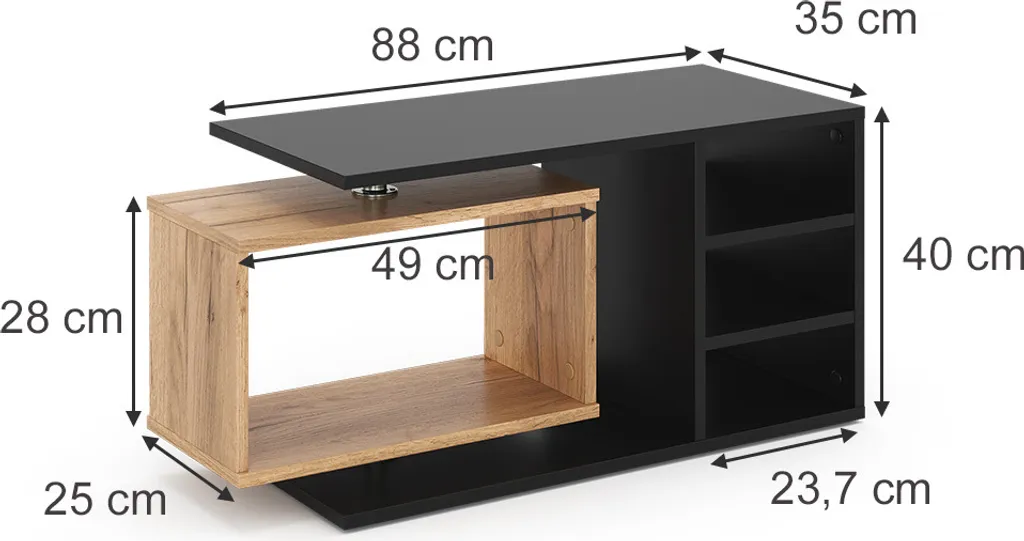 Table basse noire 88x35cm Vicco Rafi robuste avec finition premium - 3