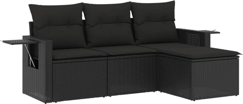 vidaXL 4-tlg. Garten-Sofagarnitur mit Kissen Schwarz Poly Rattan