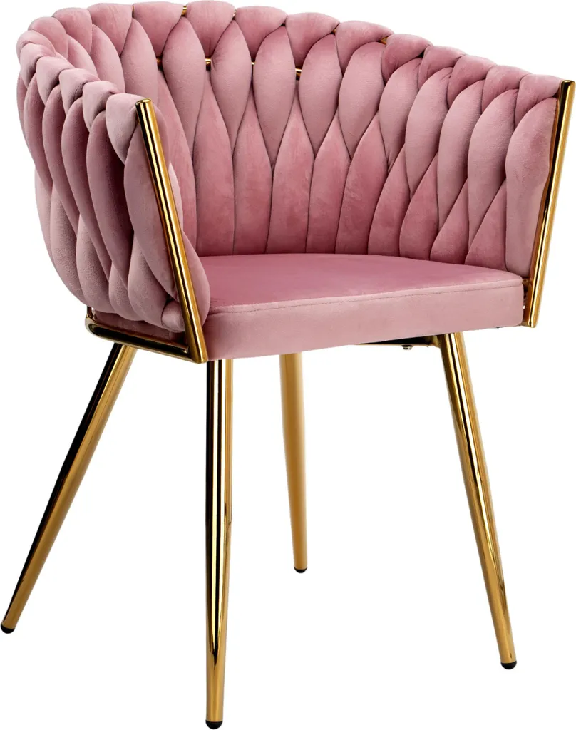 Chaise en velours tressé COFTON Gold Velvet Pink - Design Chic