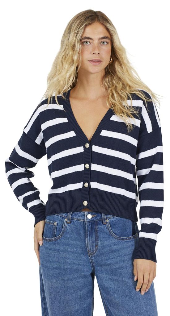 Brave Soul - Strickjacke für Damen, V-Ausschnitt WH177 (XS) (Marine/Weiß)