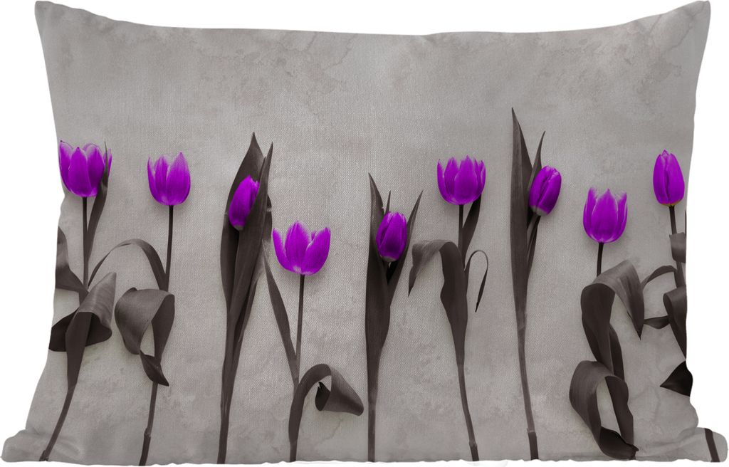 MuchoWow Outdoor Kissen - Blumen - Tulpen - Lila - 50x30 cm - Wetterfest - Lounge Kissen - Sofa kissen - Wohnzimmer Dekoration