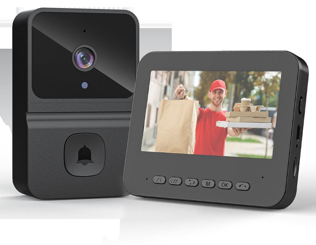 Zimilo Kabellose intelligente Video-Türklingel mit 4,3-Zoll-Monitor, 2-Wege-Audio, Plug & Play ohne WLAN & App, Erweiterbarer Speicher, Schwarz