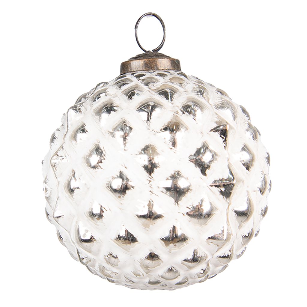 Clayre & Eef Weihnachtskugel Ø 10 cm Weiß Silberfarbig Glas Produktbild 