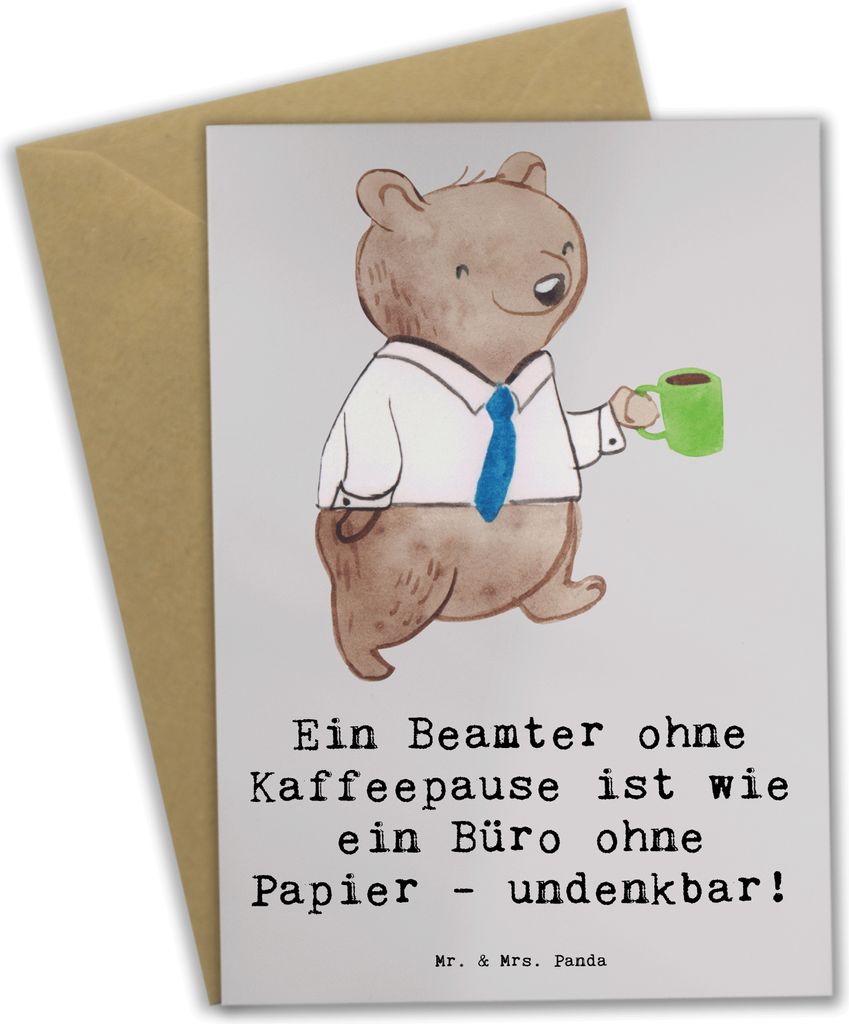 Mr. & Mrs. Panda Glückwunschkarte Beamter Kaffeepause - Grau Pastell - Geschenk, einladungskarten, liebevolle Details, weihnachtskarten, Berufsleb...