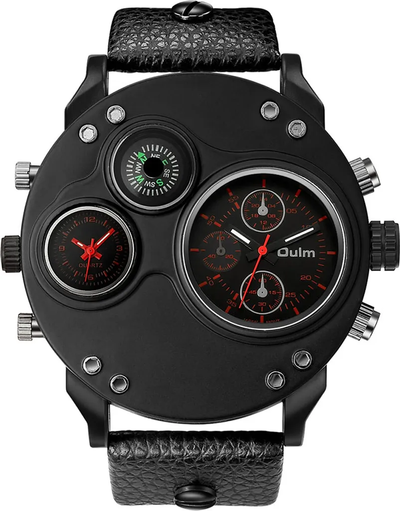 Oulm Uomo Sportivo Rosso - Orologio Quarzo Doppia Visualizzazione Tempo
