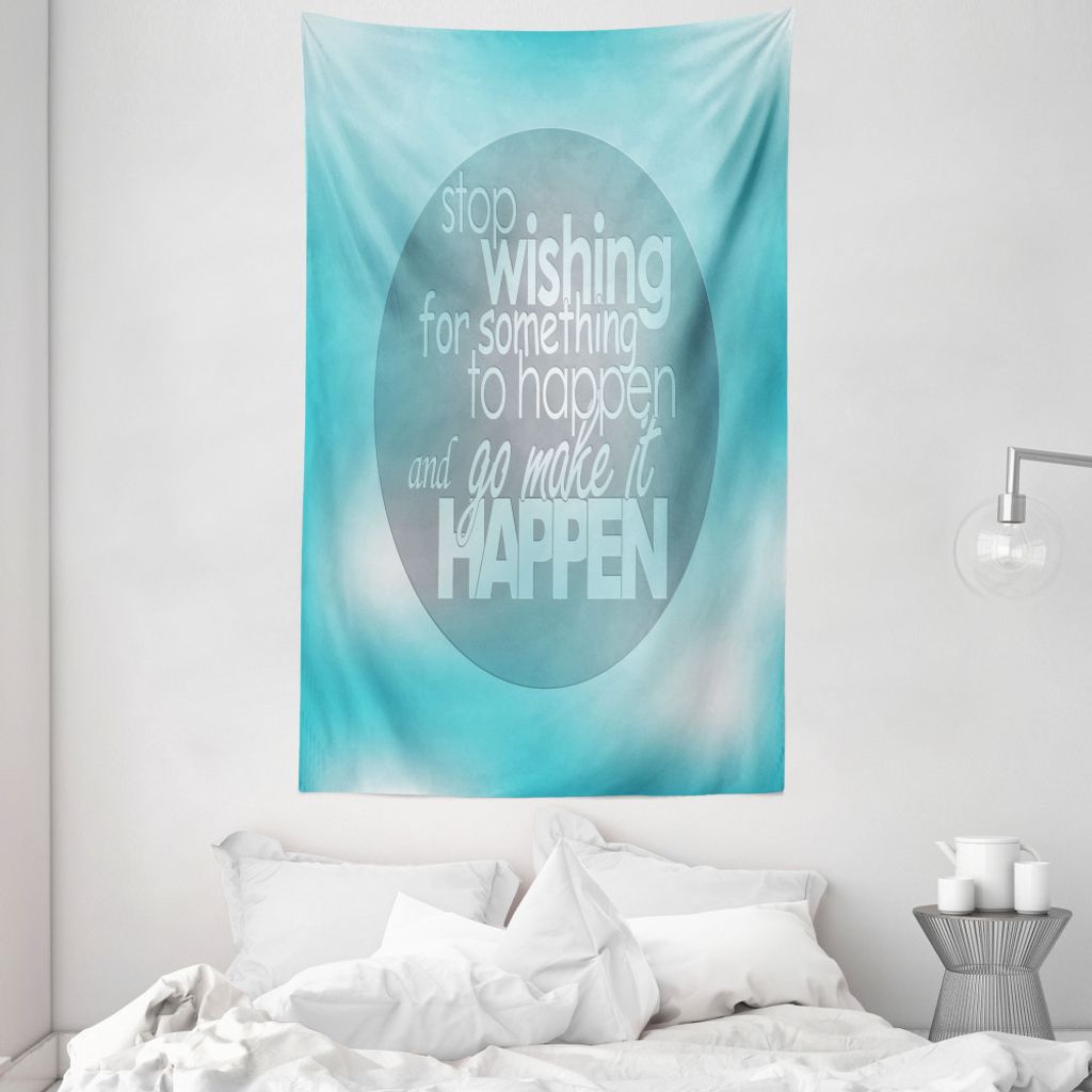 ABAKUHAUS motivational Wandteppich und Tagesdecke, Wise Wörter auf Blau aus Weiches Mikrofaser Stoff Waschbar ohne Verblassen Digitaldruck, 140 x ...