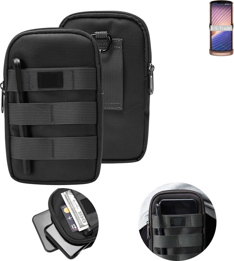 K-S-Trade Holster Gürtel Tasche kompatibel mit Motorola Moto G9 Plus Handy Tasche Schutz Hülle dunkel-grau viele Fächer, 1x