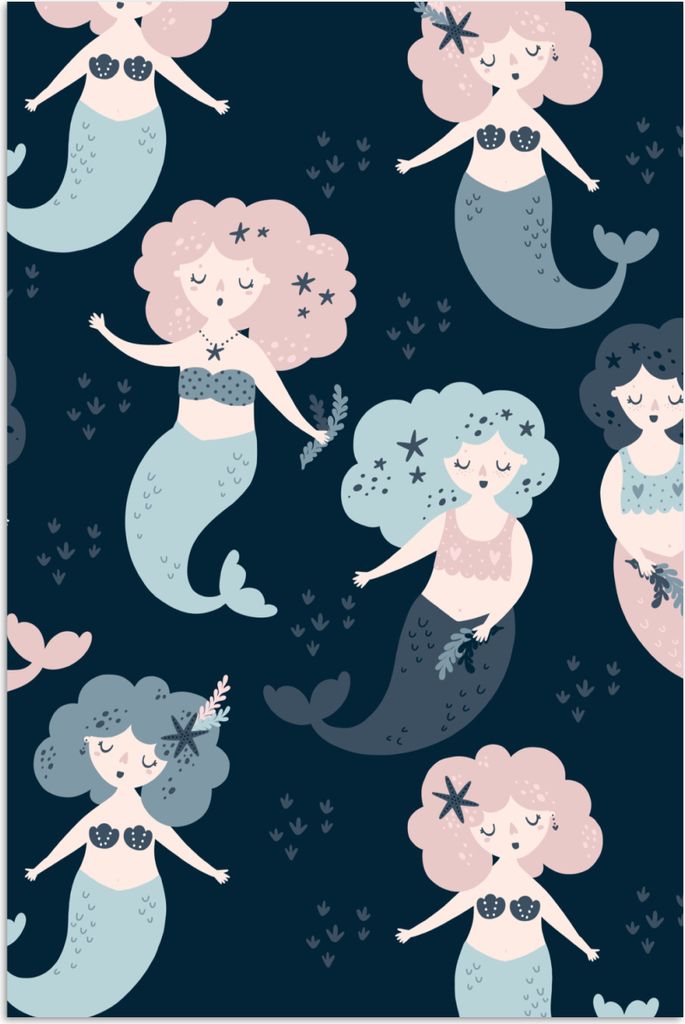 MuchoWow Poster Meerjungfrau - Schnittmuster - Kind - Mädchen - Baby - Kinder 60x90 cm - Wanddekoration