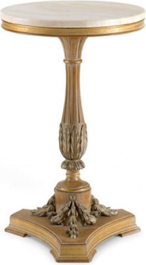 Casa Padrino Luxus Barock Beistelltisch Antik Braun / Creme - Prunkvoller Massivholz Tisch mit Marmorplatte - Luxus Möbel im Barockstil - Barock M...