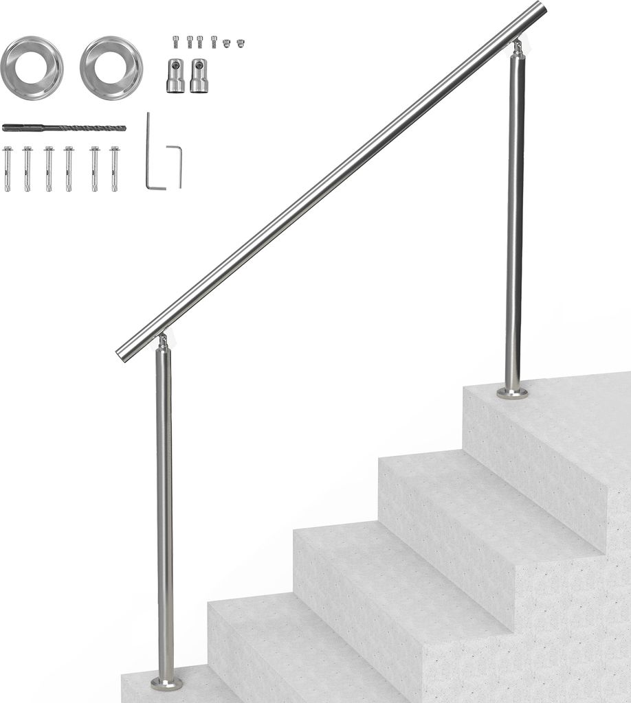 SucceBuy 59 Zoll/150 cm (L) Handläufe für Außentreppen. Treppengeländer-Set aus Edelstahl mit Montage. Doppelsäulen-Design für Senioren. Idea...