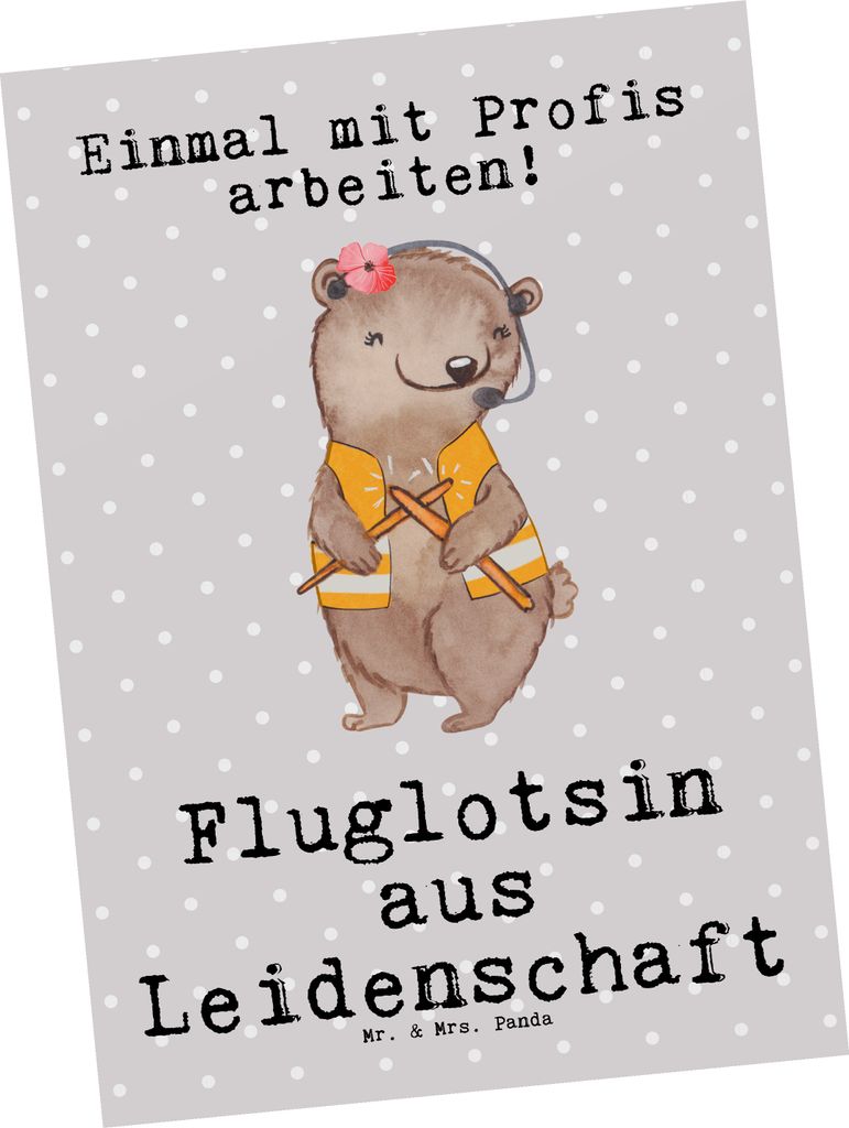 Mr. & Mrs. Panda Grußkarte Fluglotsin Leidenschaft - Grau Pastell - Geschenk, Postkarten, Ausbildung, Postkarte, Ansichtskarten, Flugsicherung, bi...