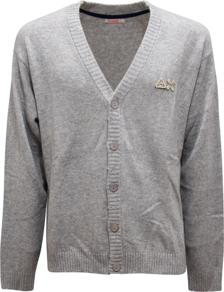M9659 Cardigan Uomo Sun 68 Man Distressed Wool Blend Sweater