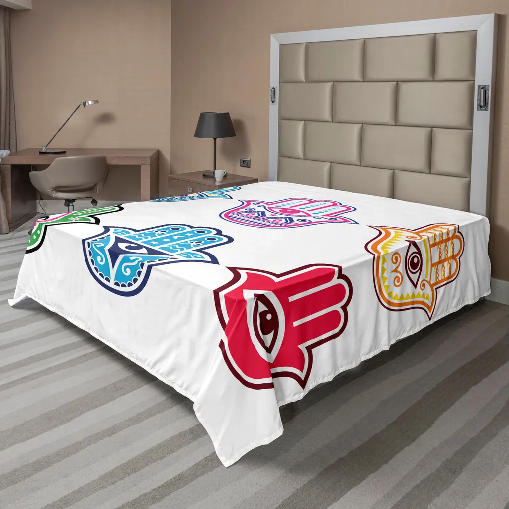 Drap Supérieur Confortable pour Lit 2 Personnes Design Hamsa 266 cm