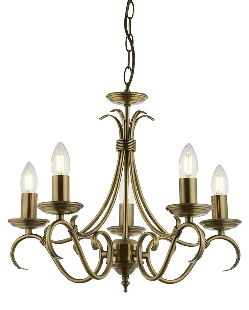 Lustre pour Salon et Salle à Manger BERNICE - Suspension Laiton 5xE14