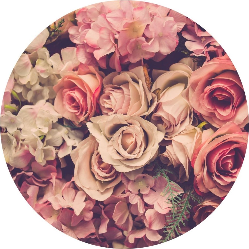 Sticker Kreis bunte BLUMEN Blätter Pflanzen Natur Vintage Retro-Stil Wandtattoo Wanddeko Wohnzimmer Gästezimmer 100 cm x 100 cm