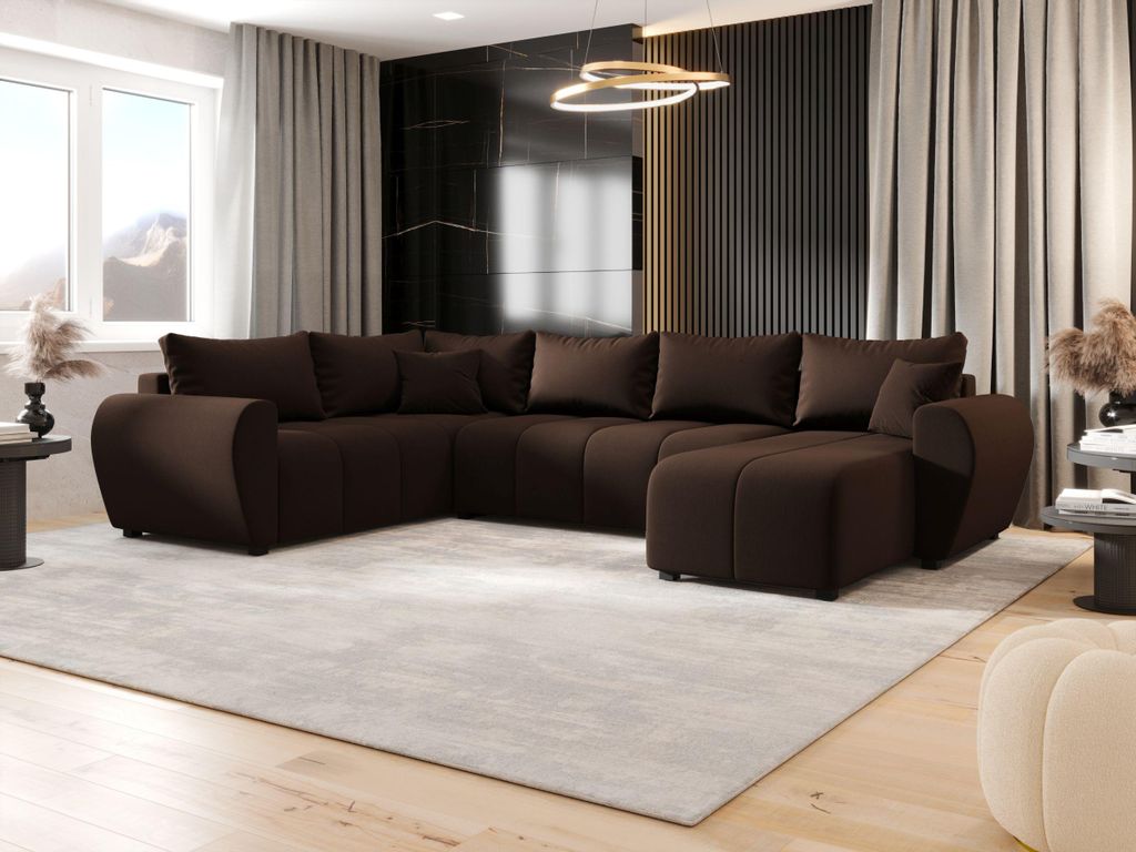 BEDANTE WOHNLANDSCHAFT MOLISA U PLUS Cosmic 800 Links Braun mit Schlaffunktion U-Form Sofa mit Stauraum Bettkasten Wohnzimmersofa Couch Sofa Bettso...