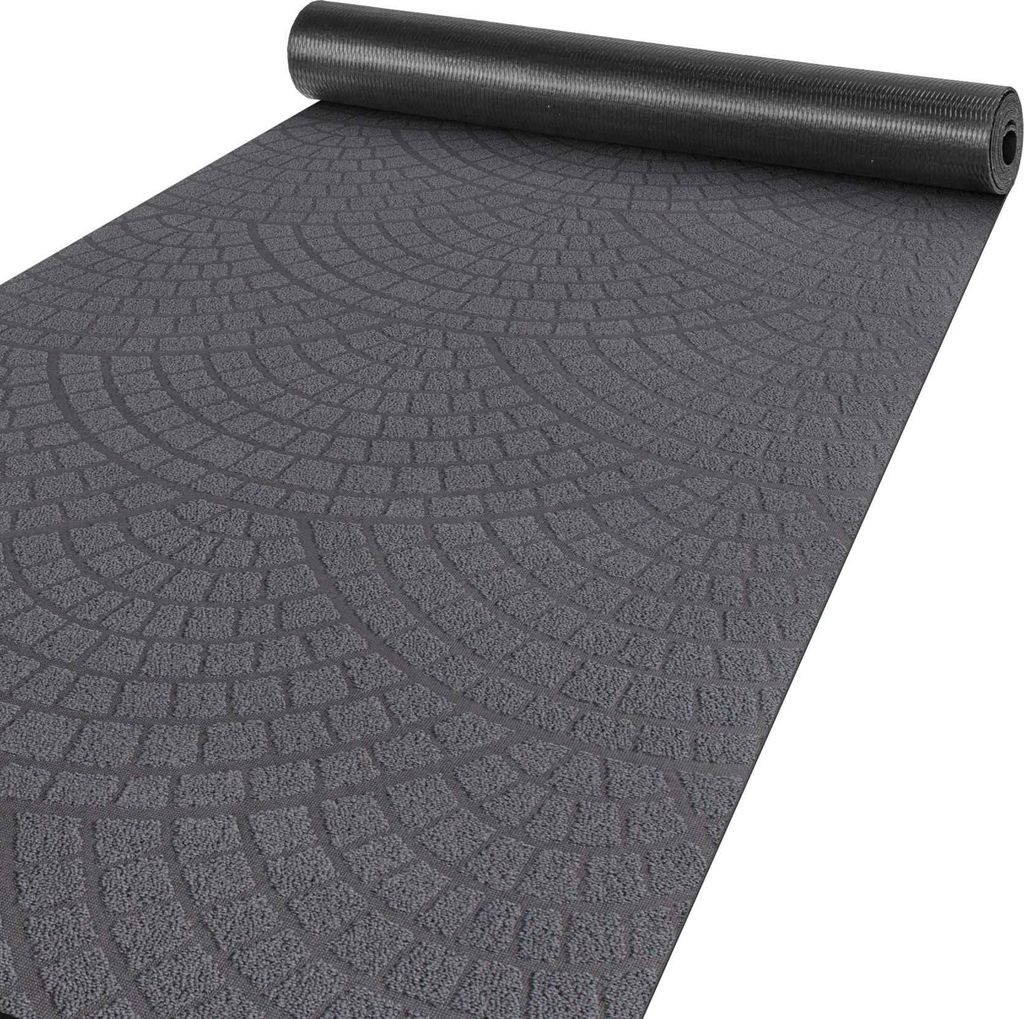 Küchenläufer Flur Teppichläufer Velours Läufer DAVIS Anthrazit Mosaik Robust Breite 67cm Länge 160cm
