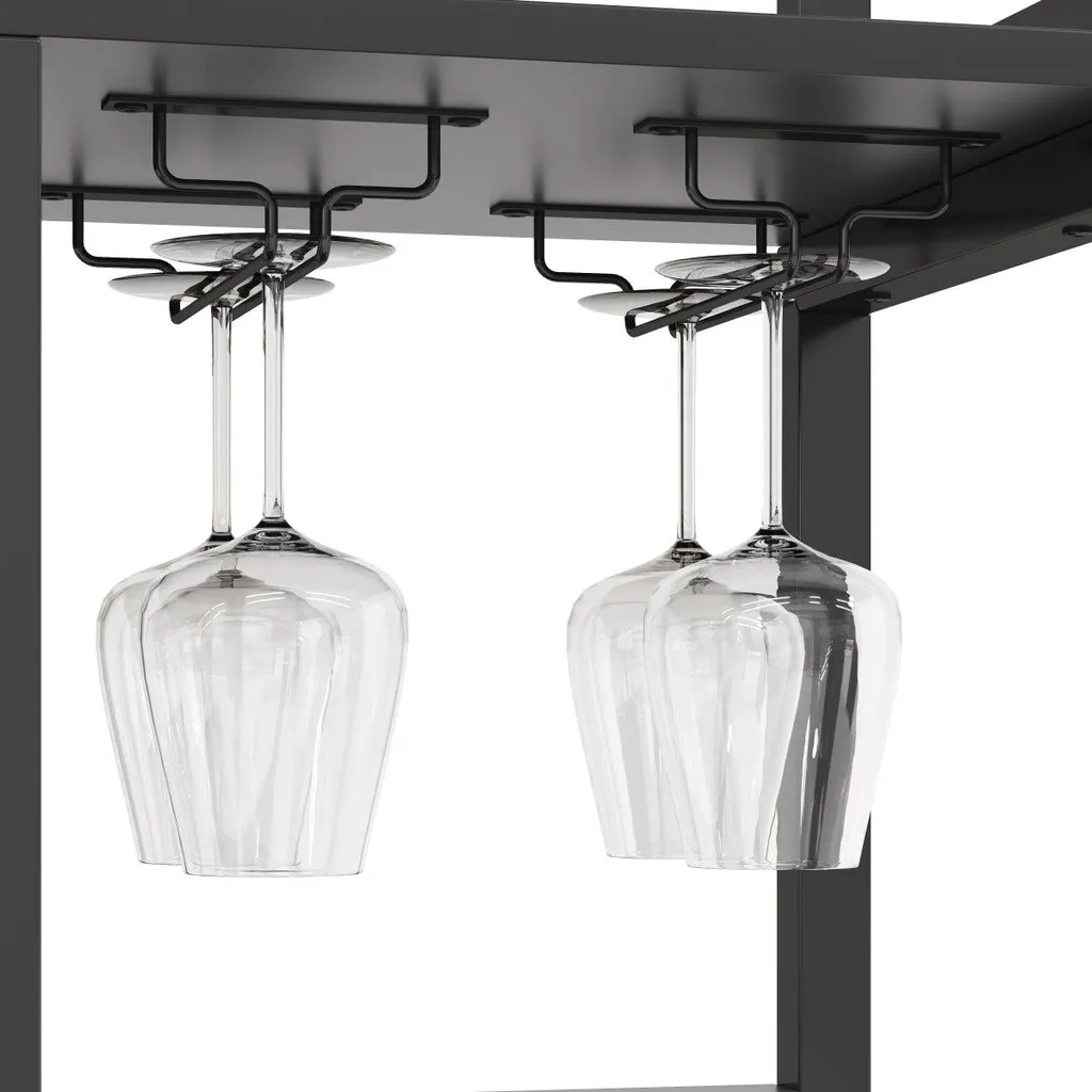 Buffet de cuisine ouvert 115cm Noir avec support micro-ondes et LED - 16