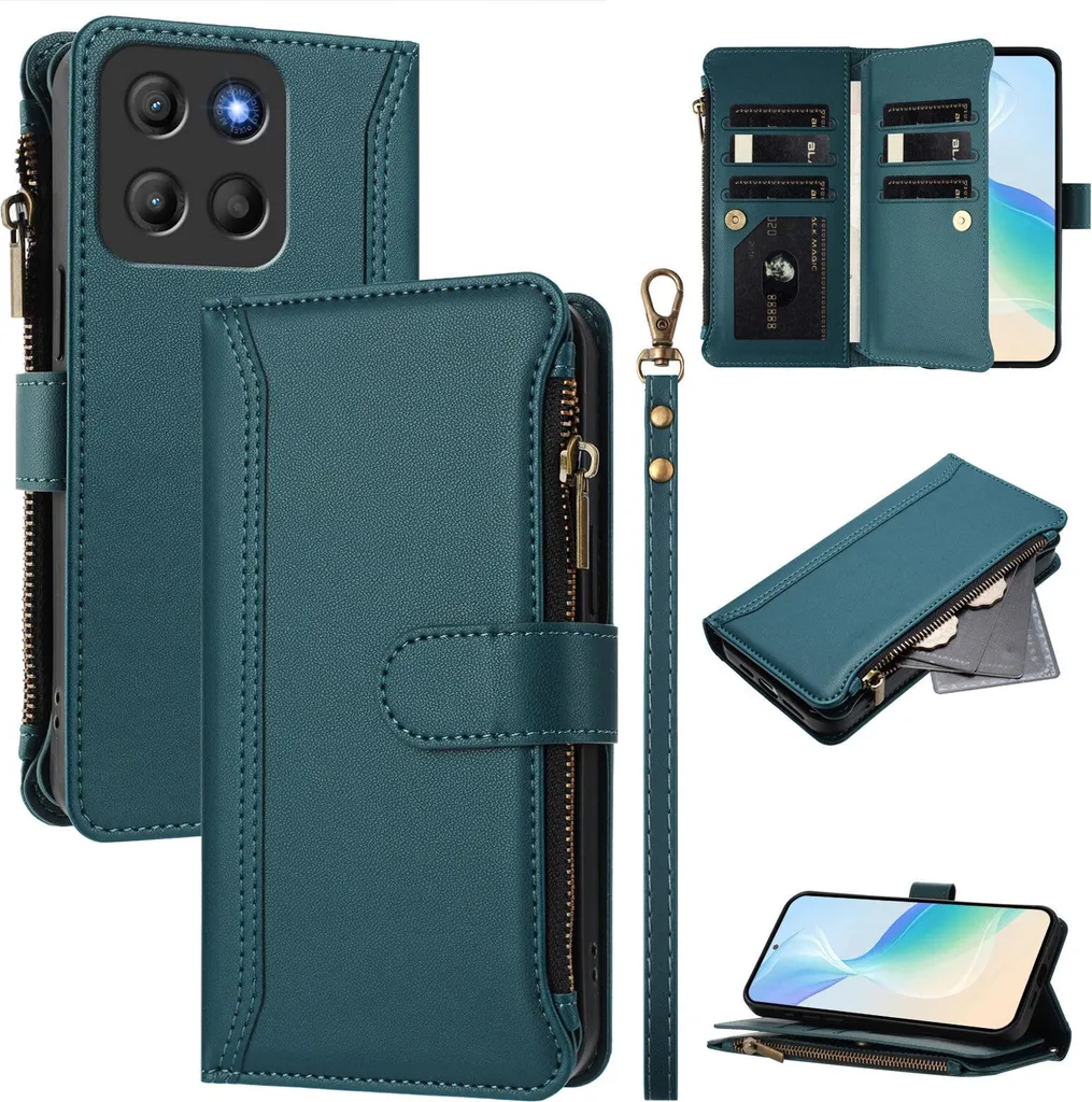 Custodia a Libro Motorola Moto G15 Power Verde con Cerniera e Portafoglio