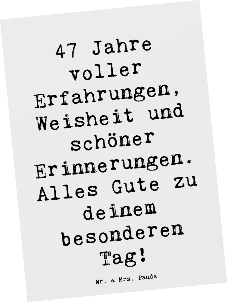 Mr. & Mrs. Panda Postkarte Spruch 47. Geburtstag - Weiß - Geschenk, Ansichtskarten, Grußkarte, Postkarten, Einzigartige Geschenke, Weisheit, einz...