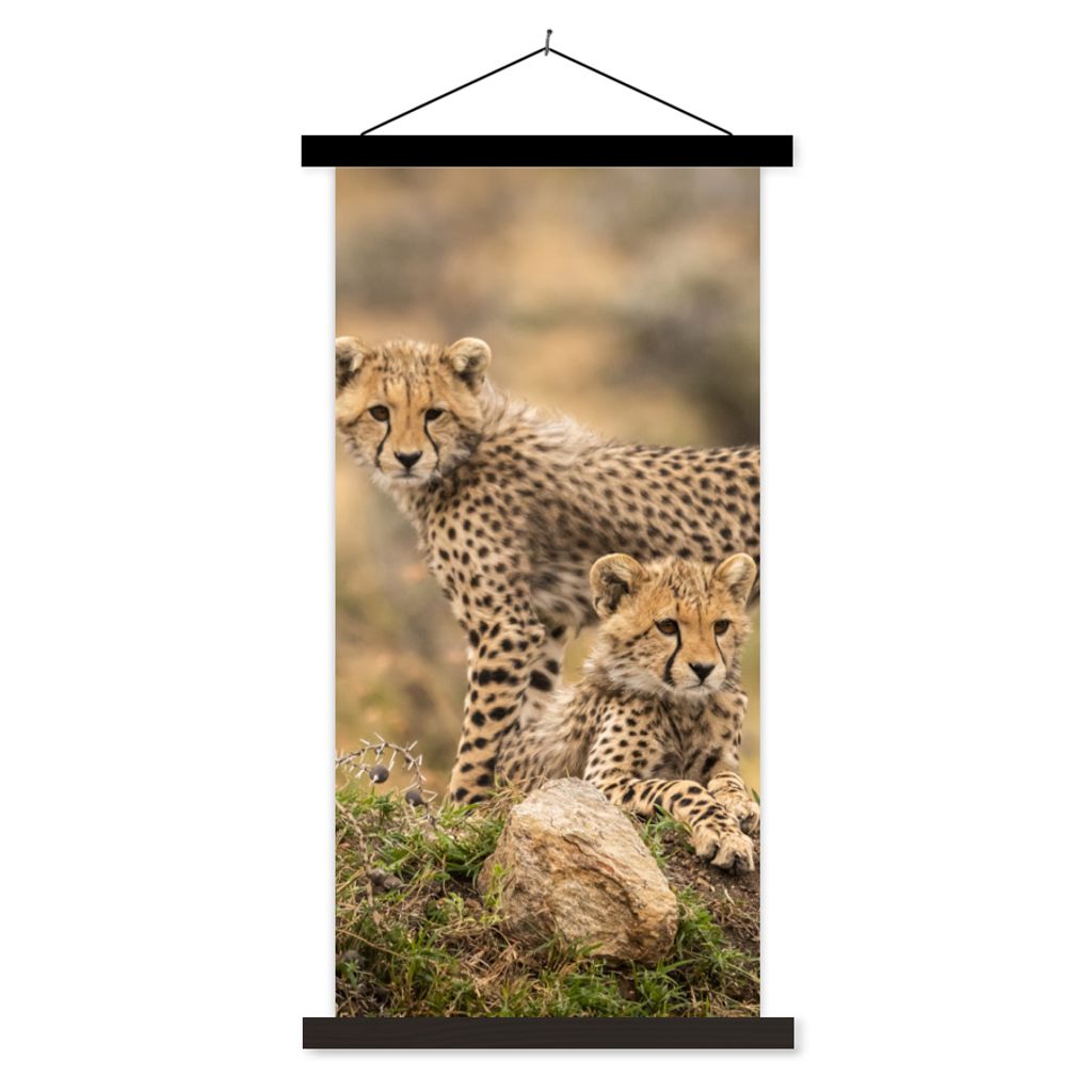 MuchoWow Textilposter Leopard - Jungtier - Natur 90x180 cm mit schwarzem Rahmen - Dekoration Wohnzimmer