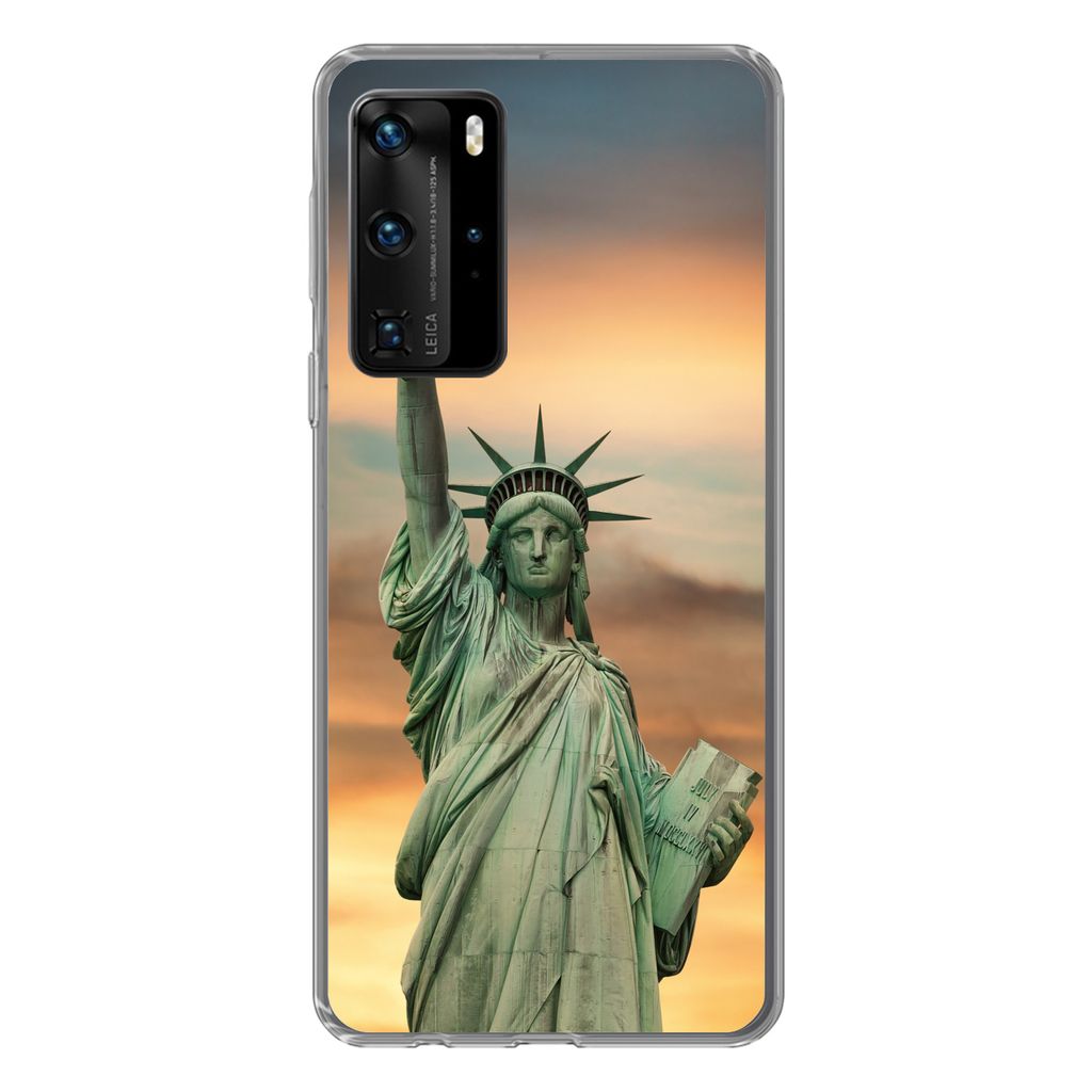MuchoWow Handyhülle Schutzhülle Hülle für Huawei P40 Pro New York - Freiheitsstatue - Sonnenuntergang Silikon Softcase Handy Hülle - Schutz